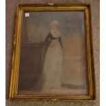 Antique Framed Painting Watercolour Recency Period Female Next To A Plinth