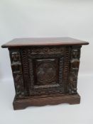 Antique Hardwood Storage Box With Carved Front Panel