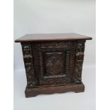 Antique Hardwood Storage Box With Carved Front Panel