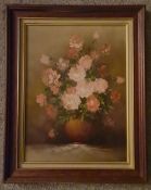 Vintage Framed Painting Oil on Board Flowers