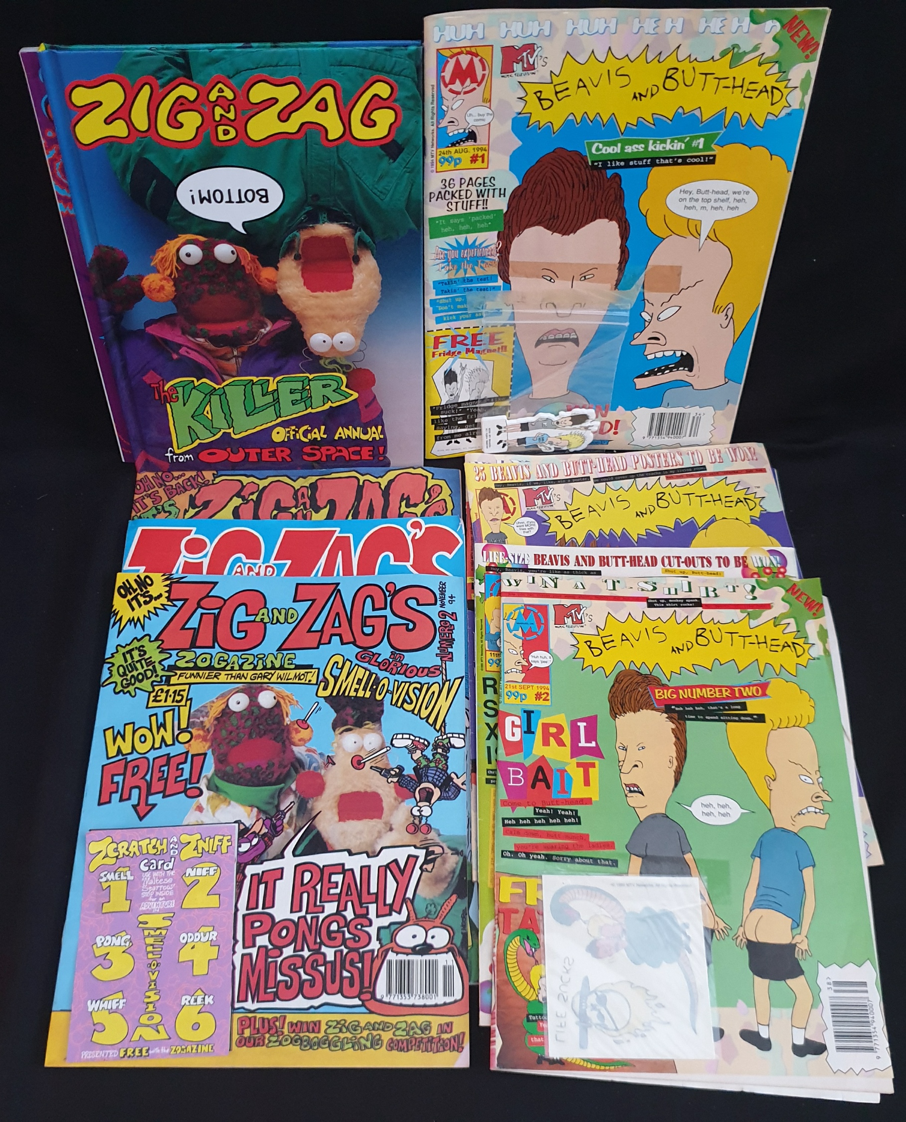 Vintage 10 Comics & Annuals Bevis & Butthead and Zig & Zag 1990's