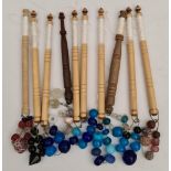 Antique Vintage 10 Wooden Lace Making Bobbins With Beads