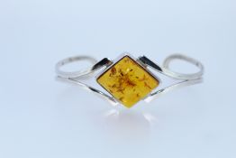 Stamped 925 Silver Natural Amber Bangle