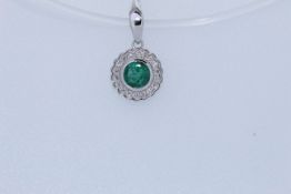 9ct Hallmark White Gold Emerald And Diamond Pendant