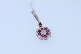9k Yellow And White Gold Ruby And Diamond Set Pendant