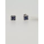 18ct hallmarked white gold sapphire and diamond stud earrings