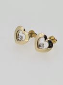 9ct yellow gold floating diamond hert stud earrings