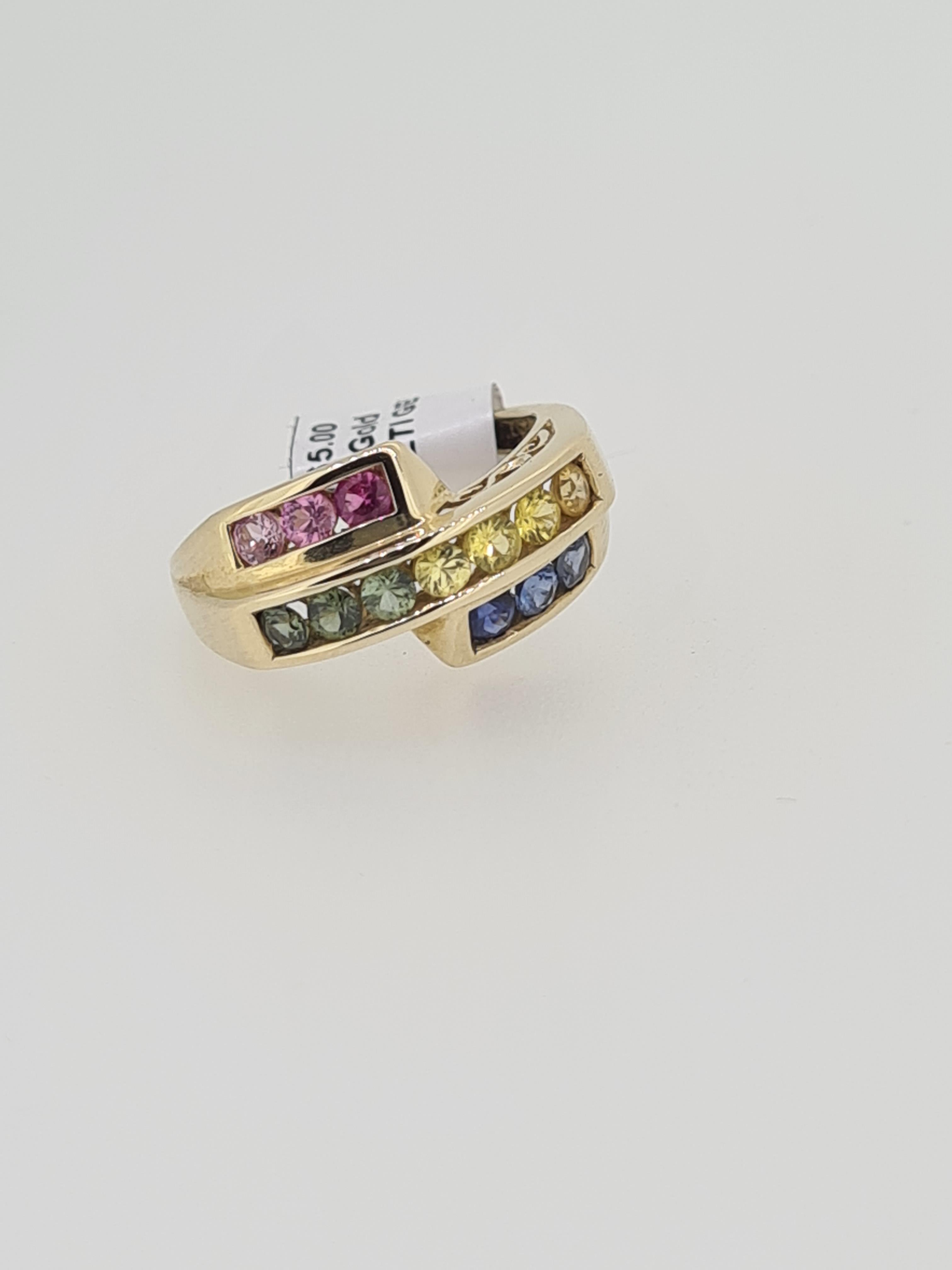 9ct hallmark rainbow sapphires set ring - Image 4 of 4