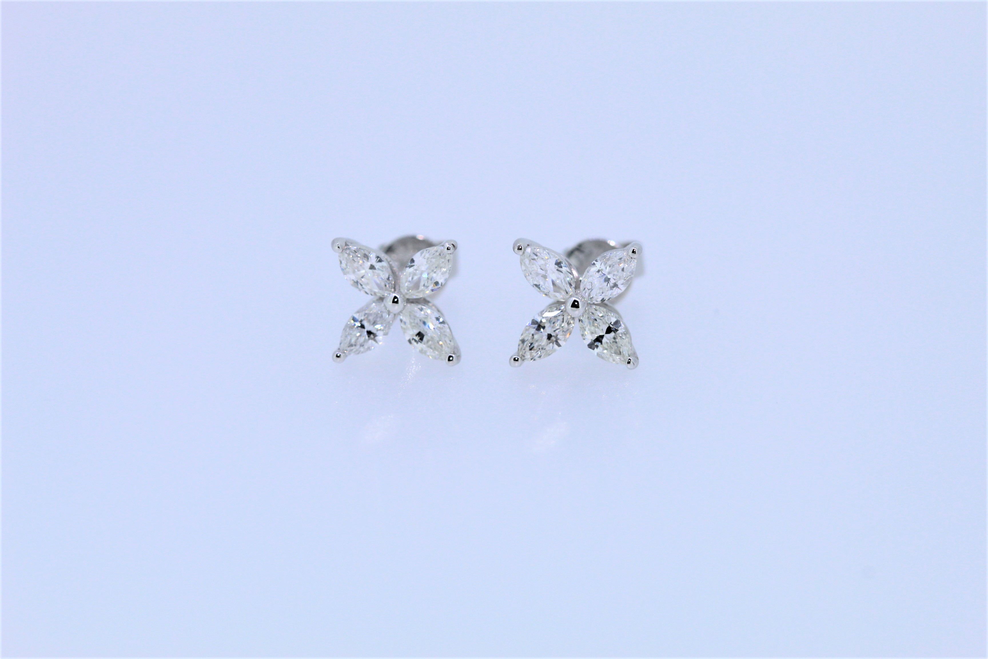 18k White Gold Marquise Cut Diamond Set Earrings