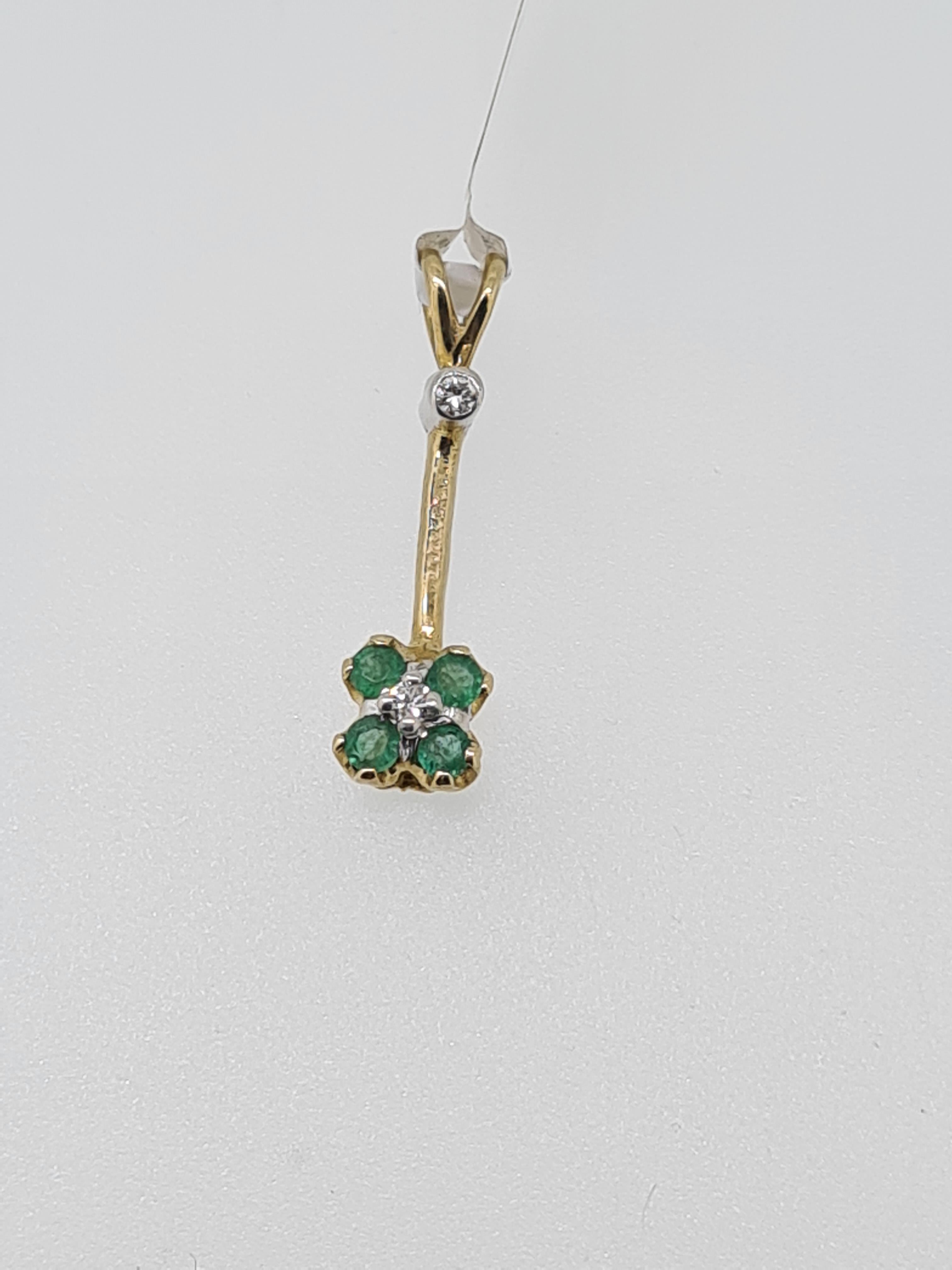 9ct hallmark yellow gold emerald and diamond pendant