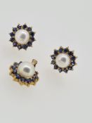 9ct yellow gold sapphire and pearl set