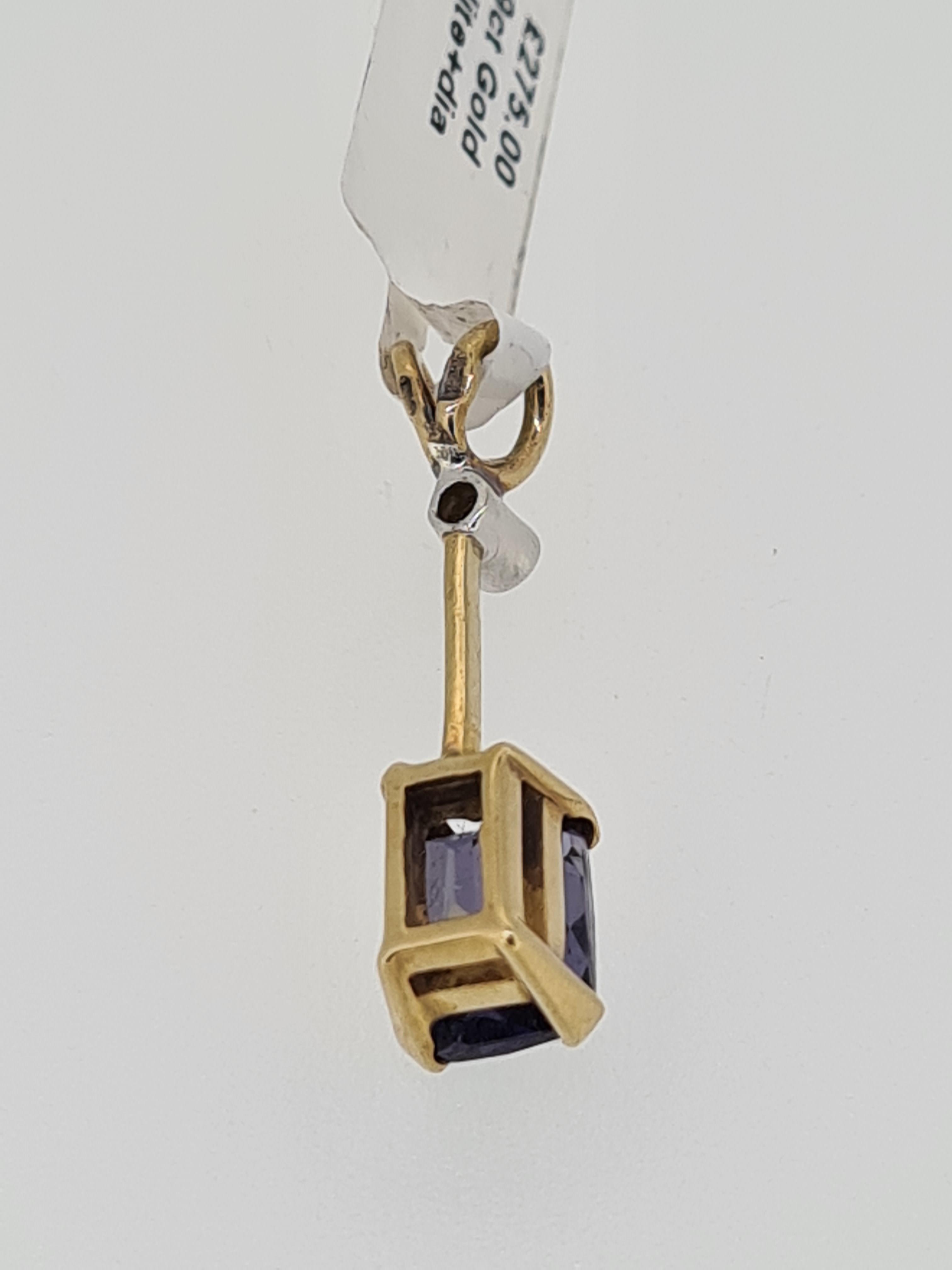 9ct yellow gold iolite and diamond pendant - Image 3 of 4