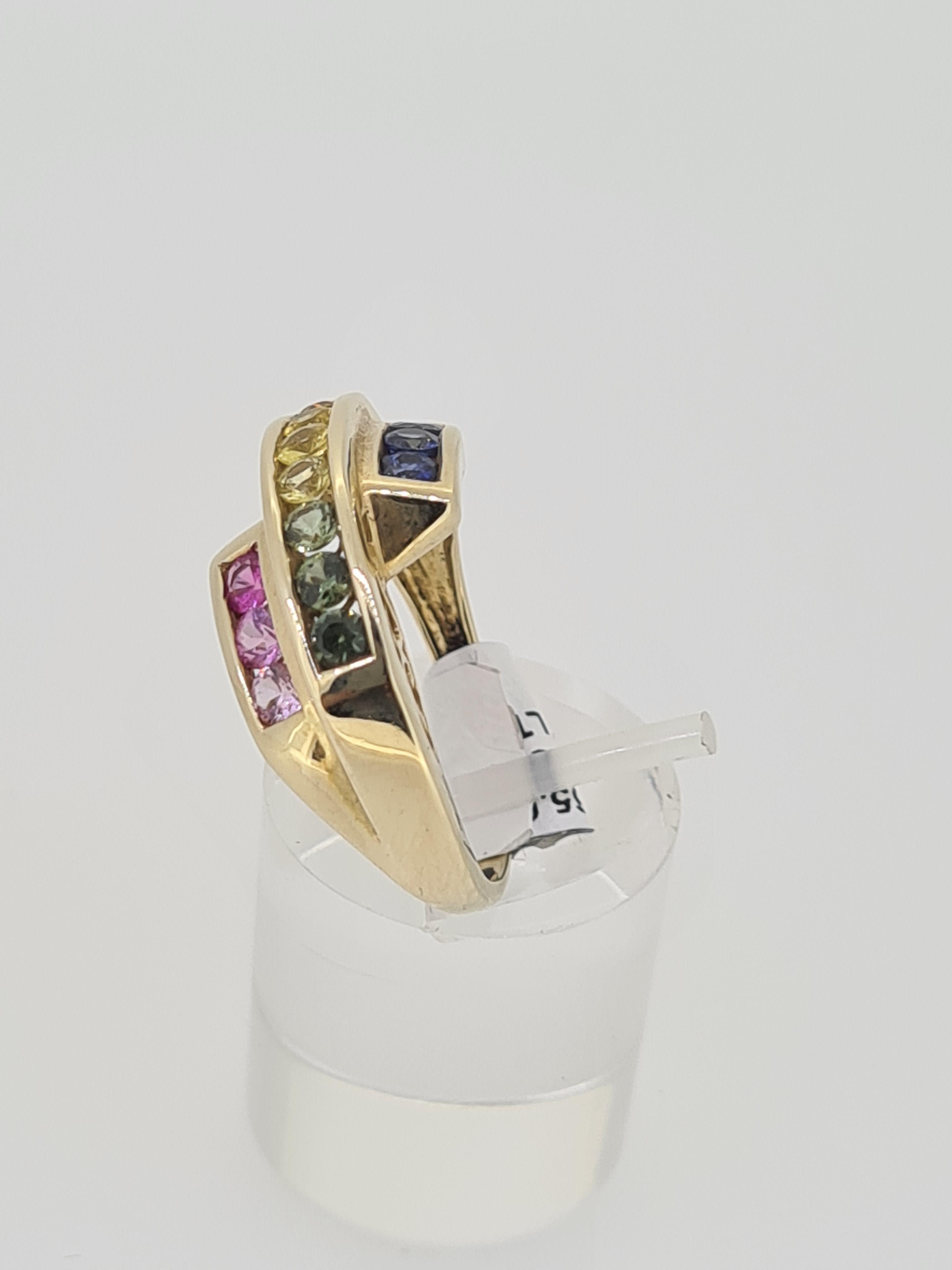 9ct hallmark rainbow sapphires set ring - Image 3 of 4