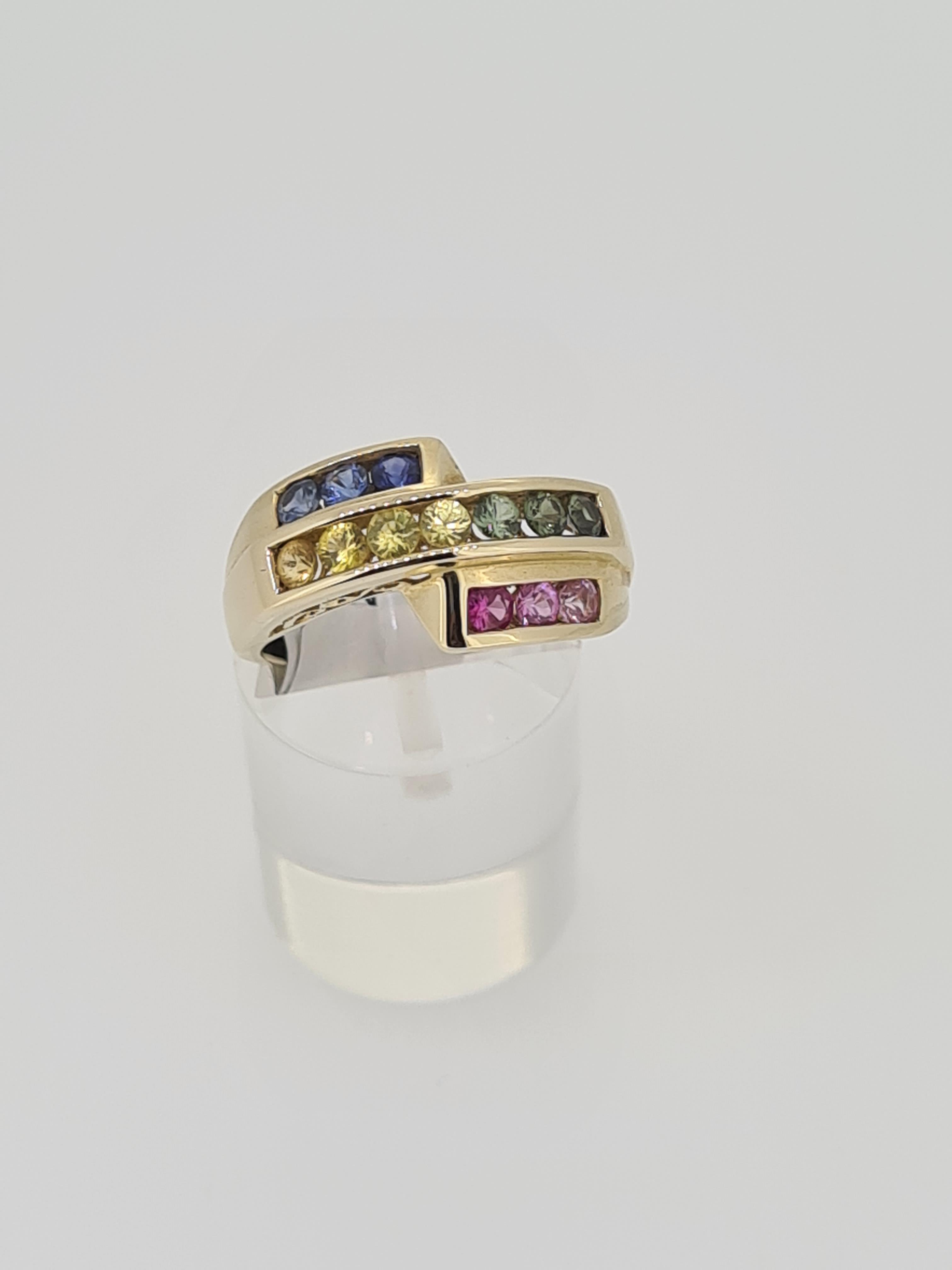 9ct hallmark rainbow sapphires set ring