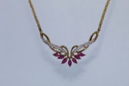 9k Yellow Gold Ruby And Diamond Necklace