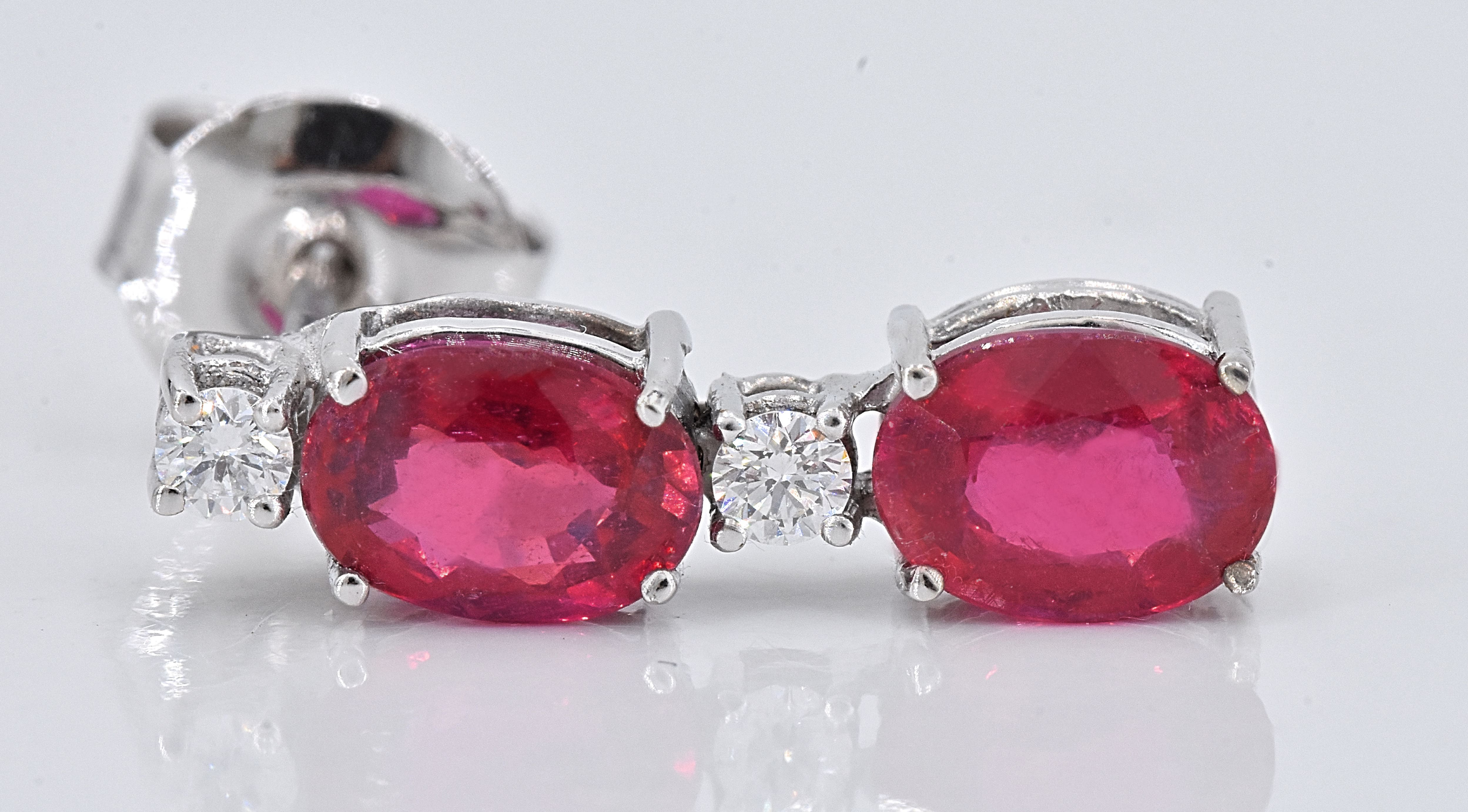 Earrings - 4.65 ct Ruby - Diamonds - NO RESERVE price! - Image 3 of 6