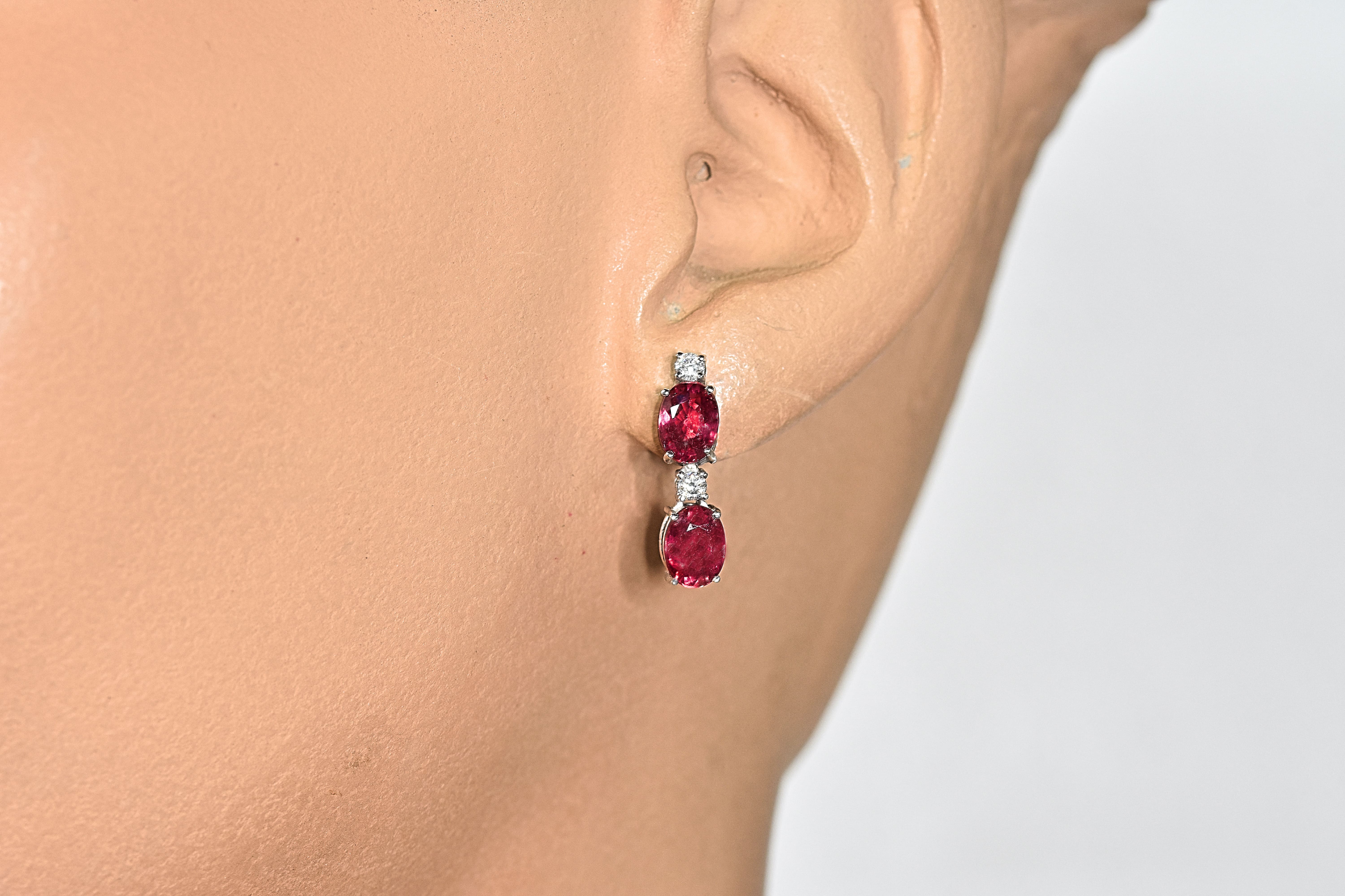Earrings - 4.65 ct Ruby - Diamonds - NO RESERVE price! - Image 5 of 6