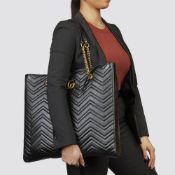 Gucci Black Quilted Shiny Calfskin Leather Marmont Shoulder Tote