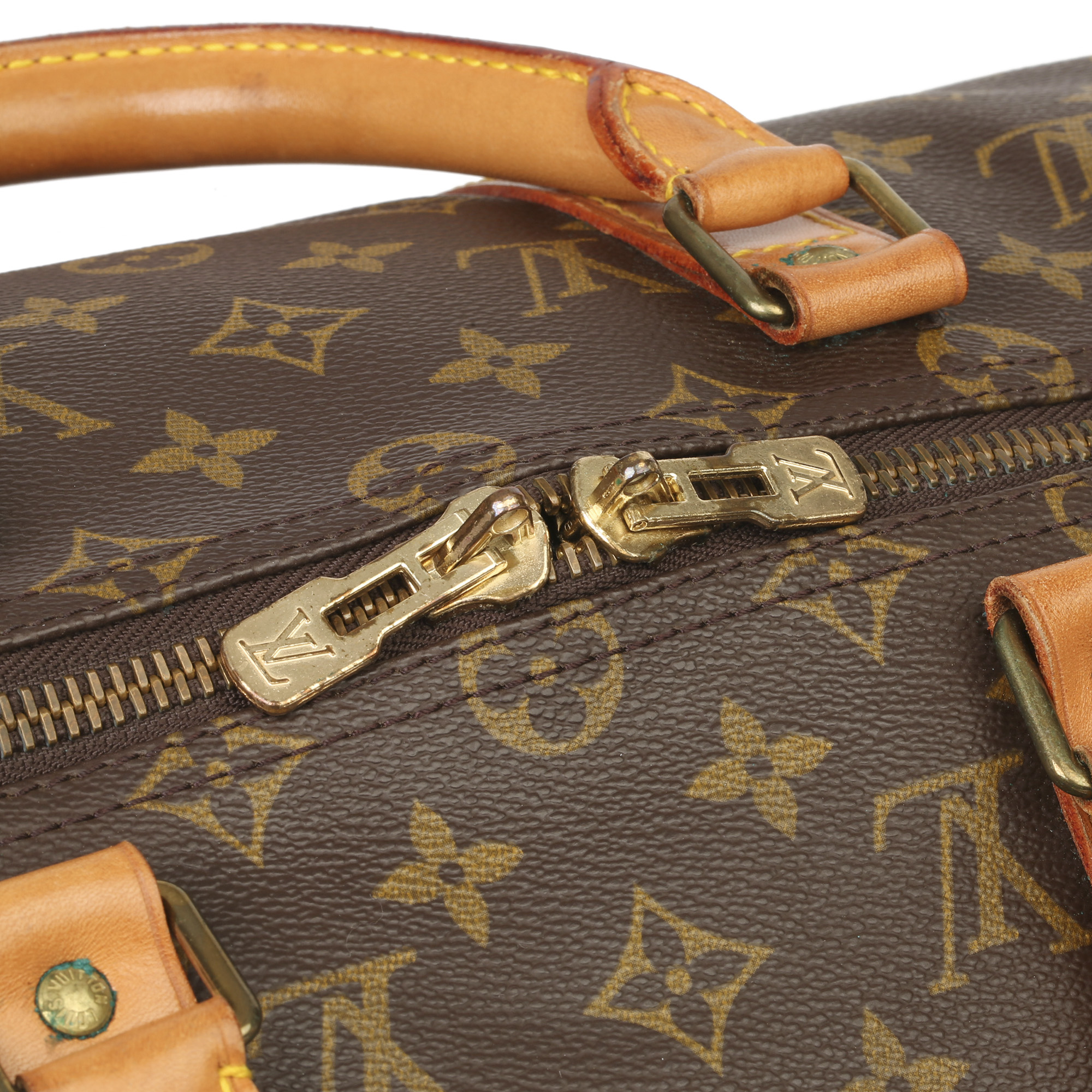 Louis Vuitton Brown Monogram Coated Canvas & Vachetta Leather Vintage Keepall 50 - Image 7 of 11