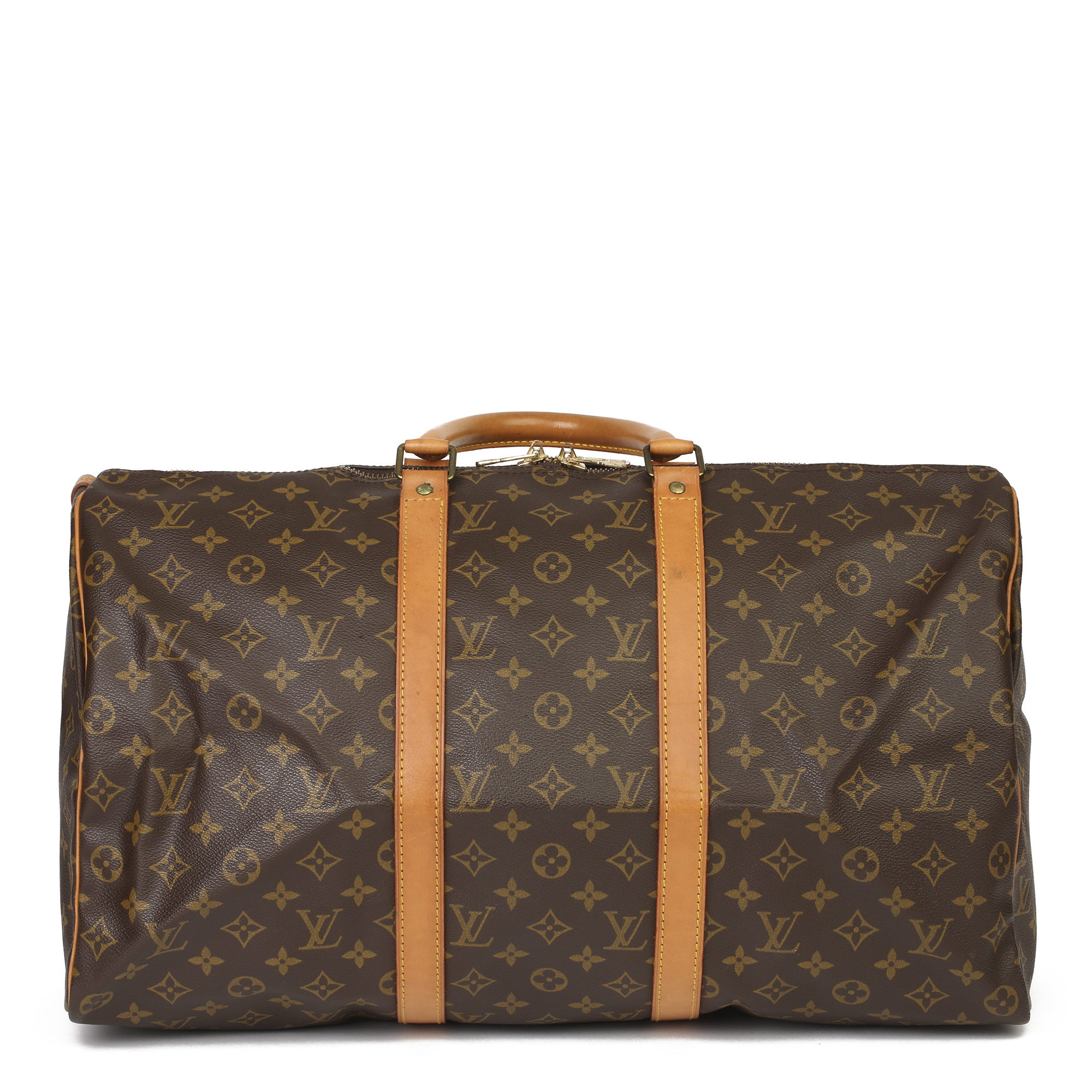 Louis Vuitton Brown Monogram Coated Canvas & Vachetta Leather Vintage Keepall 50 - Image 9 of 11