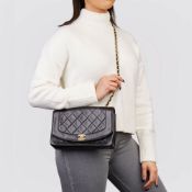 Gucci Black, Cream & Red Diagonal Quilted Aged Calfskin Leather Mini Round Marmont