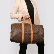 Louis Vuitton Brown Monogram Coated Canvas & Vachetta Leather Vintage Keepall 50