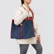 Gucci Red Aged Calfskin Leather & Blue Suede Web Large Rajah Tote