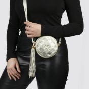 Chanel Champagne Gold Lambskin Vintage Timeless Round Fringe Pochette