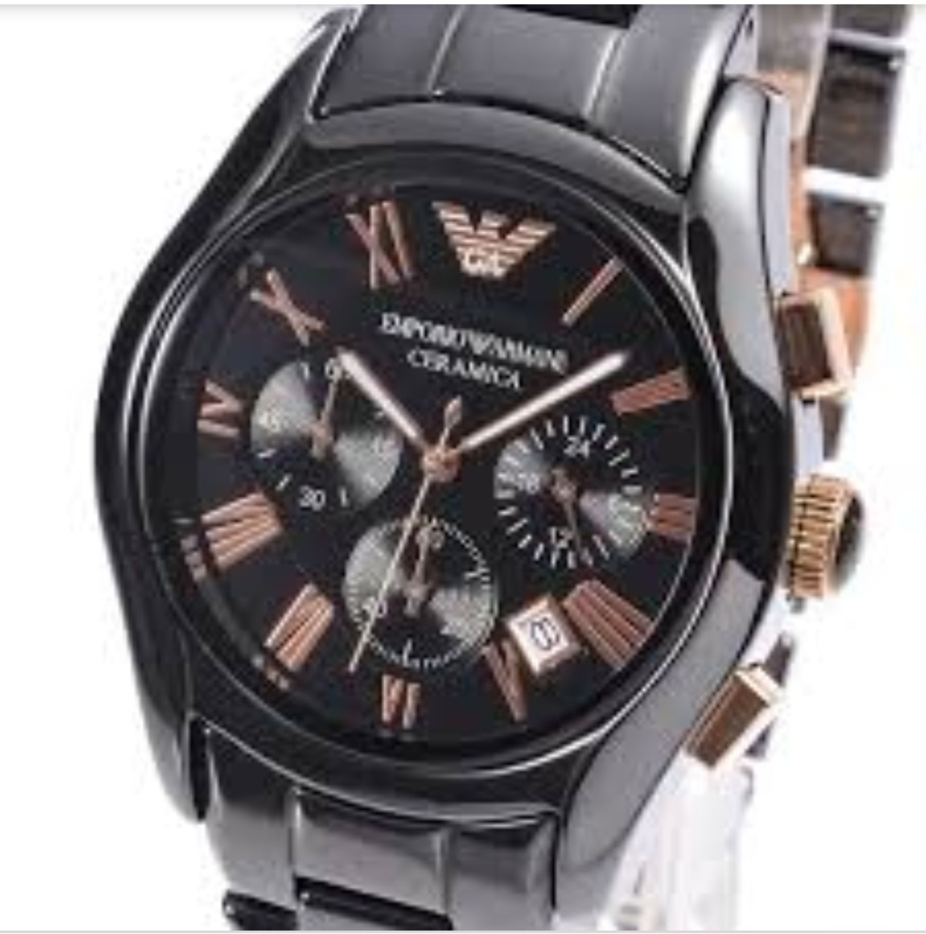 Emporio Armani AR1410 Men's Ceramica Rose Gold & Black Quartz Chronograph Watch - Image 4 of 11