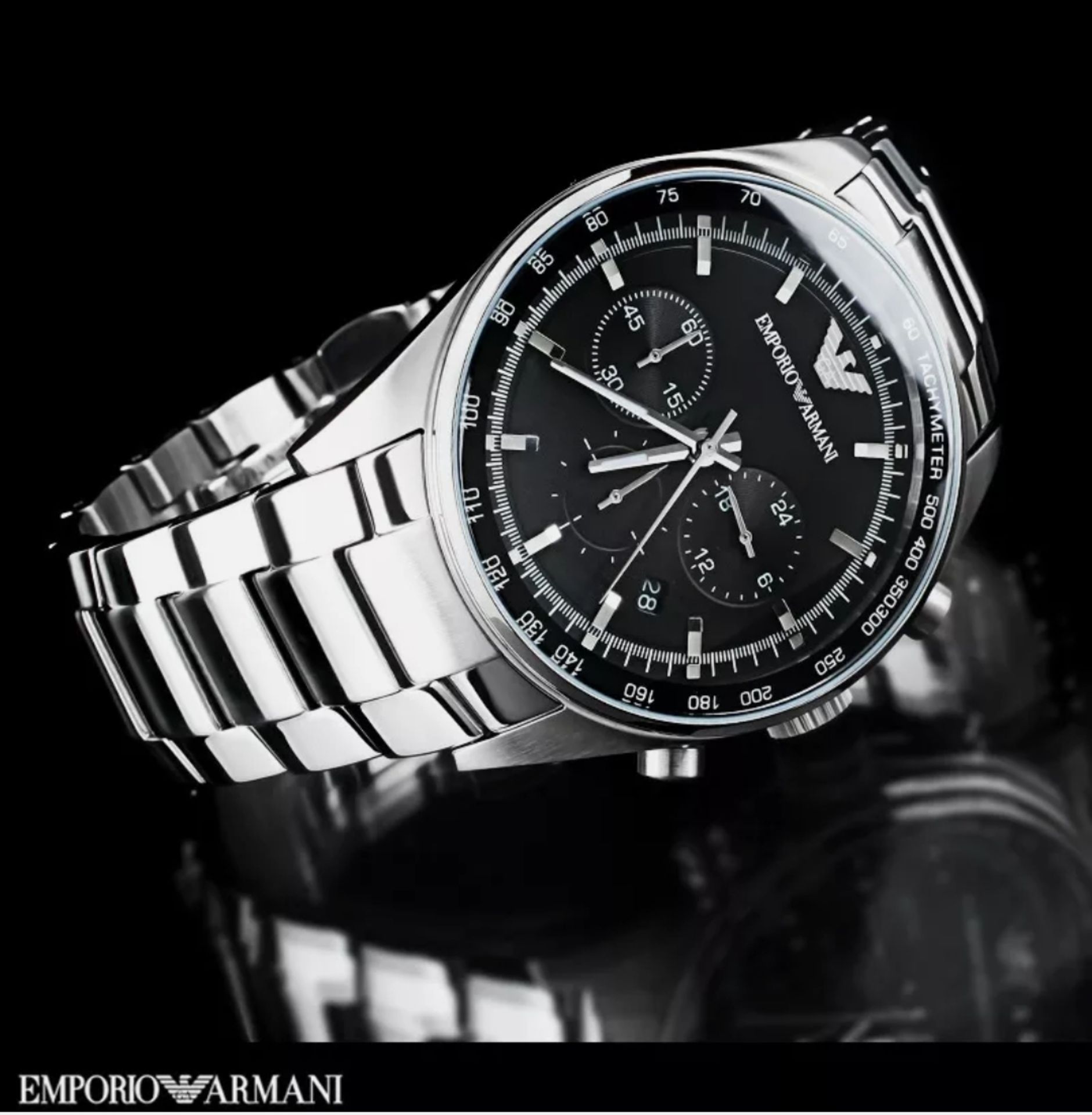 Emporio Armani AR5980 Men's Sportivo Black Dial Silver Bracelet Quartz Chronograph Watch - Image 2 of 7