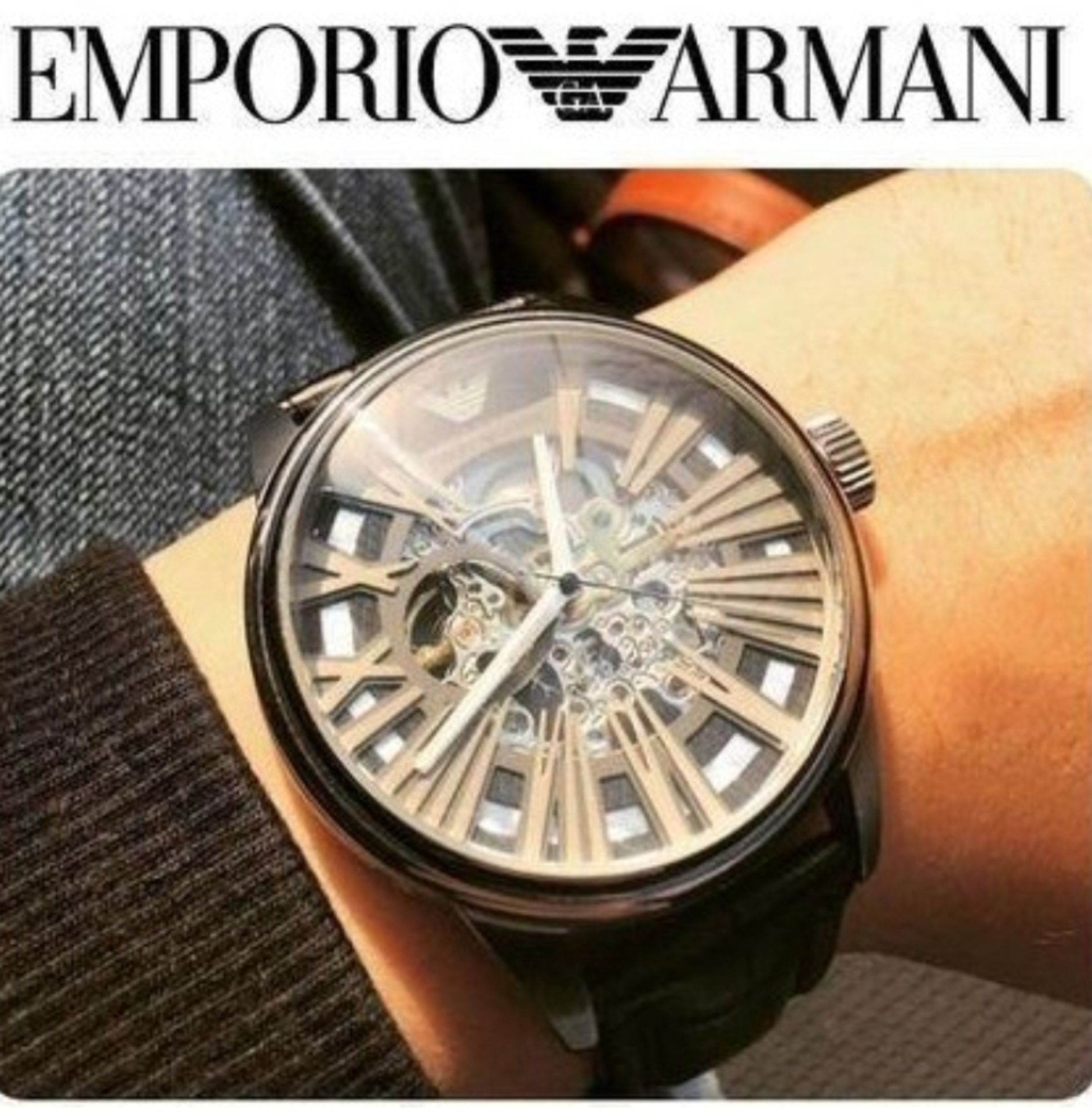 Emporio Armani AR4629 Men's Meccanico Black Leather Strap Watch - Image 8 of 9