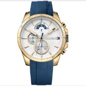 NEW TOMMY HILFIGER 1791353 DECKER BLUE SILICONE STRAP 1791353 MENS CHRONOGRAPH WATCH