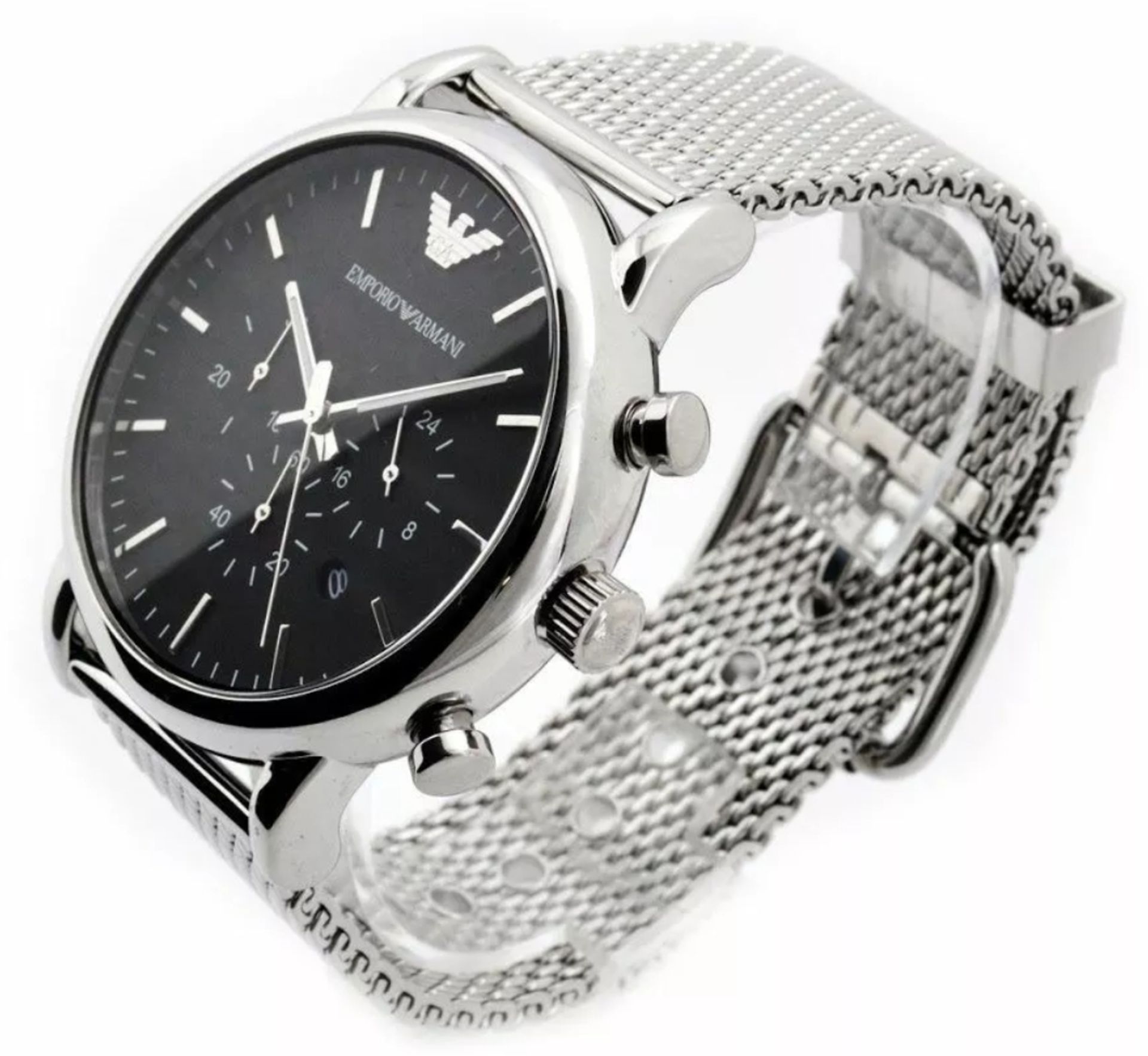 Emporio Armani AR1808 Men's Black dial Silver Mesh Band Quartz Chronograph Watch - Image 8 of 11