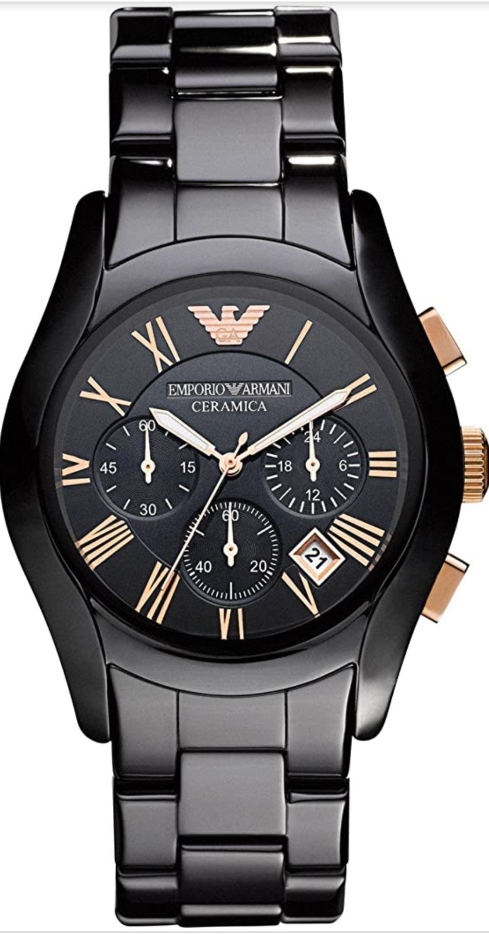 Emporio Armani AR1410 Men's Ceramica Rose Gold & Black Quartz Chronograph Watch - Image 2 of 11