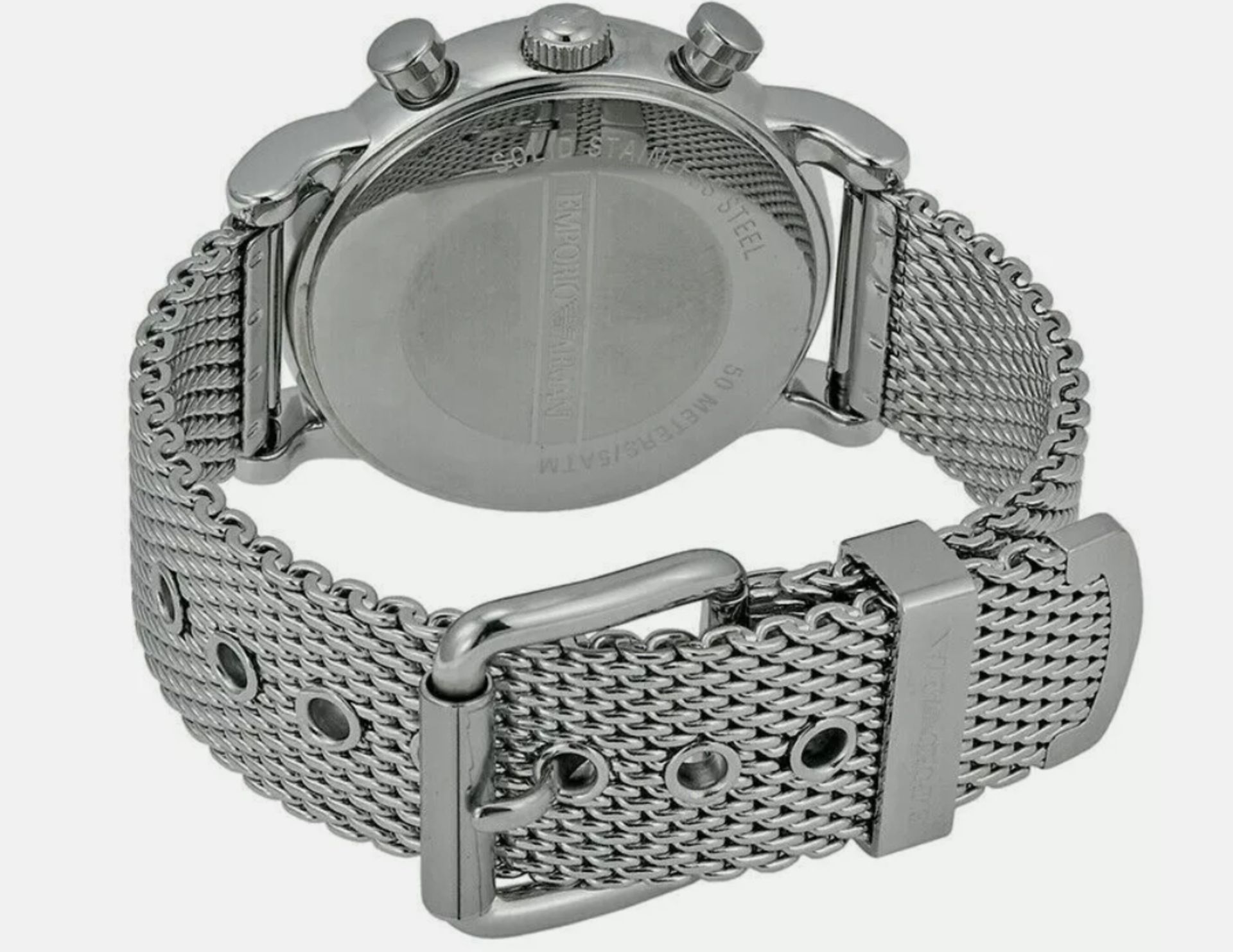 Mens Emporio Armani AR1811 Luigi Silver Mesh Band Quartz Chronograph Watch - Image 3 of 11