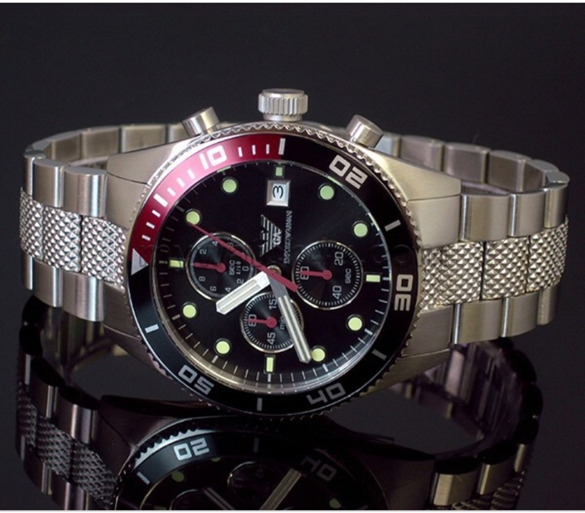 Emporio Armani AR5855 Men's Black Dial Silver Tone Bracelet Quartz Chronograph Watch - Image 8 of 11