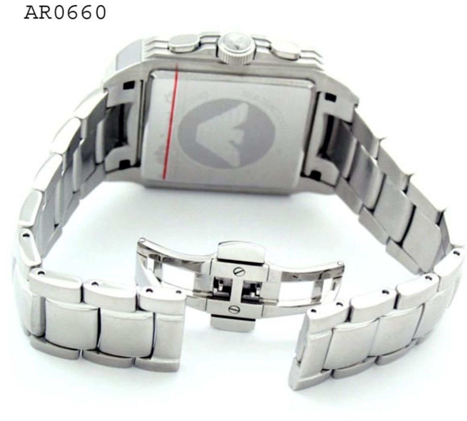 Emporio Armani AR0660 Men's Square Dial Silver Stainless Steel Bracelet Chronograph Watch - Image 5 of 6