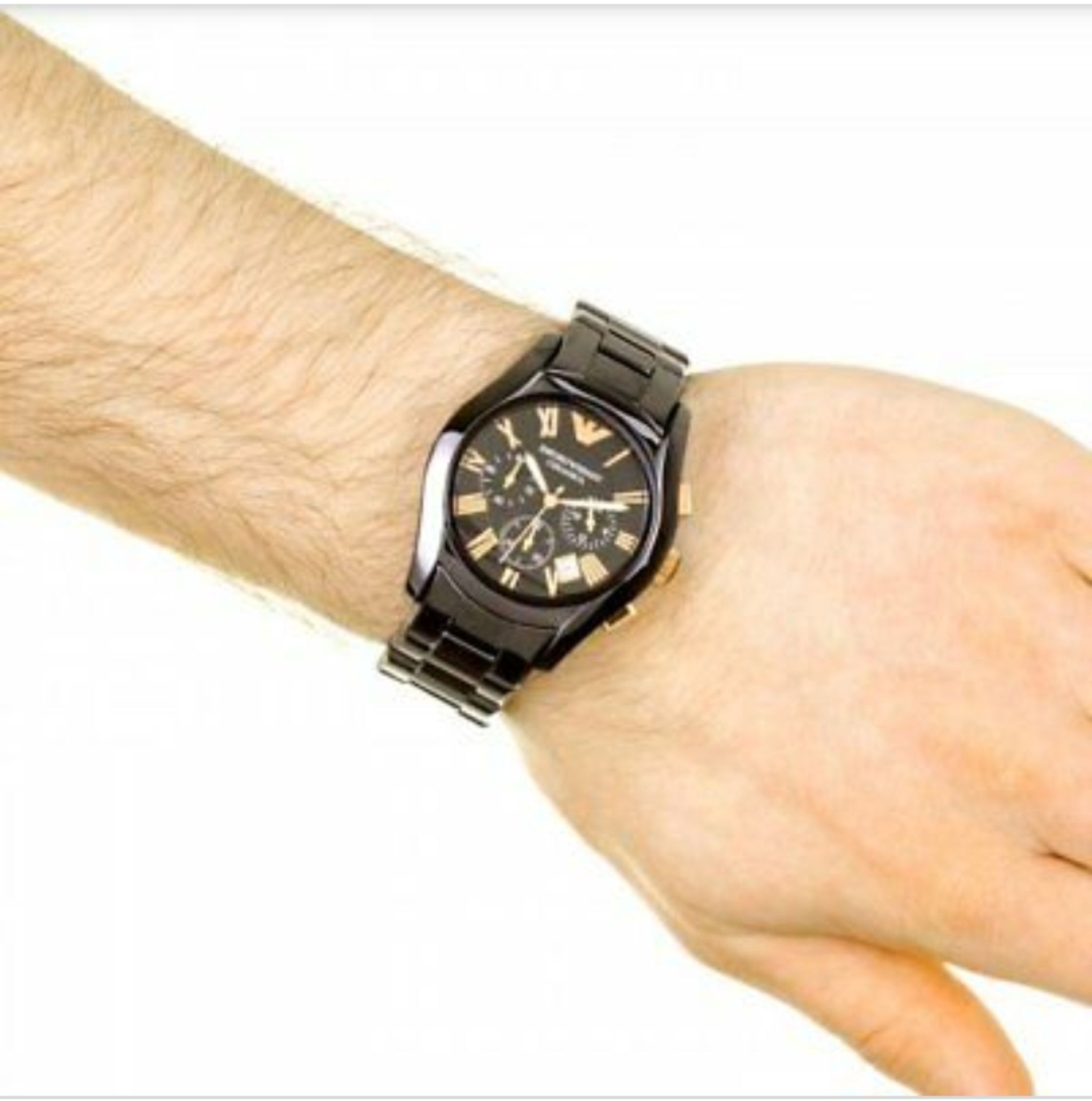 Emporio Armani AR1410 Men's Ceramica Rose Gold & Black Quartz Chronograph Watch - Image 3 of 11