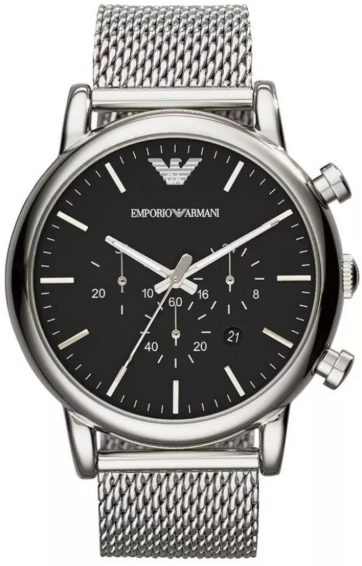 Emporio Armani AR1808 Men's Black dial Silver Mesh Band Quartz Chronograph Watch