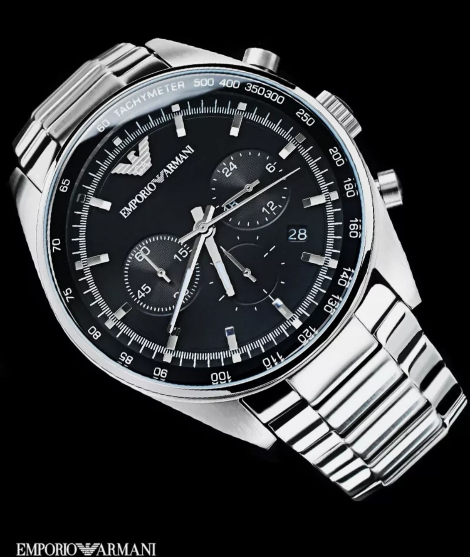 Emporio Armani AR5980 Men's Sportivo Black Dial Silver Bracelet Quartz Chronograph Watch - Image 3 of 7