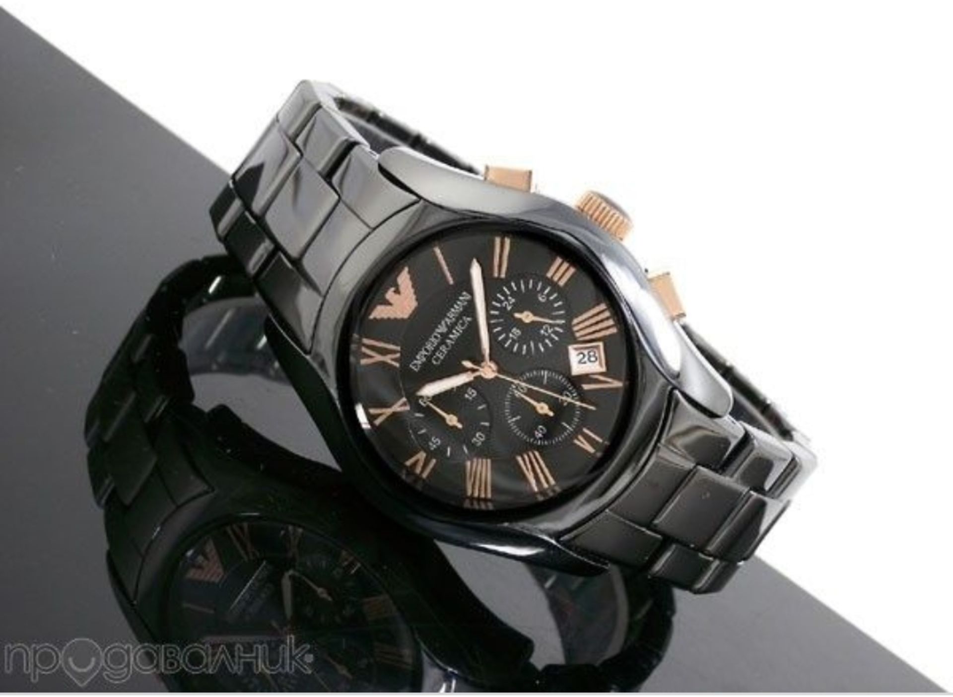 Emporio Armani AR1410 Men's Ceramica Rose Gold & Black Quartz Chronograph Watch - Image 9 of 11