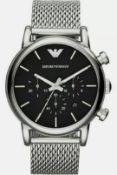 Mens Emporio Armani AR1811 Luigi Silver Mesh Band Quartz Chronograph Watch