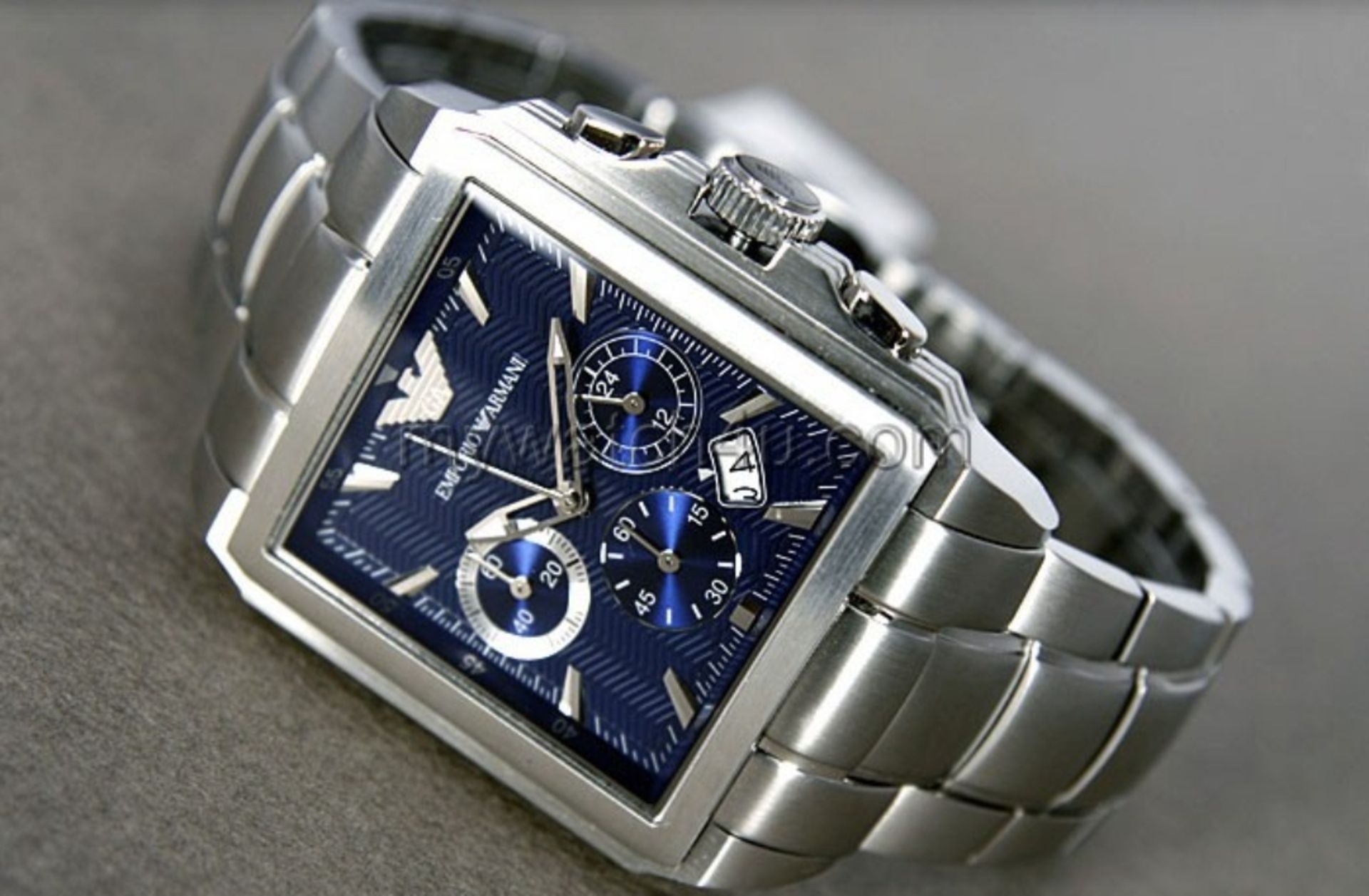 Emporio Armani AR0660 Men's Square Dial Silver Stainless Steel Bracelet Chronograph Watch - Image 2 of 6