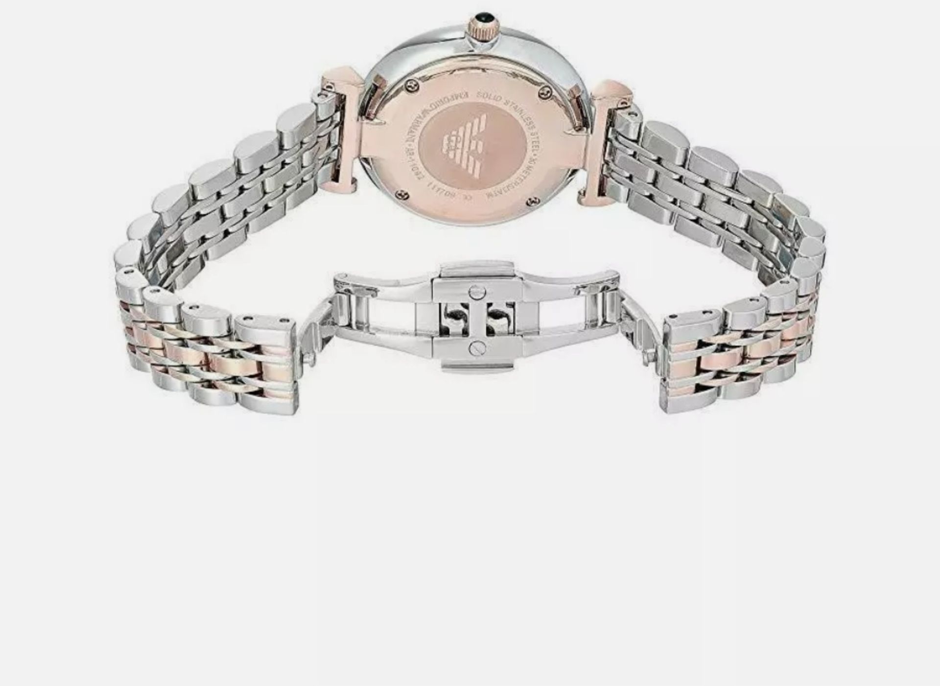 Emporio Armani AR11092 Ladies T-Bar Rose Gold & Silver Bracelet Quartz Designer Watch - Image 3 of 10