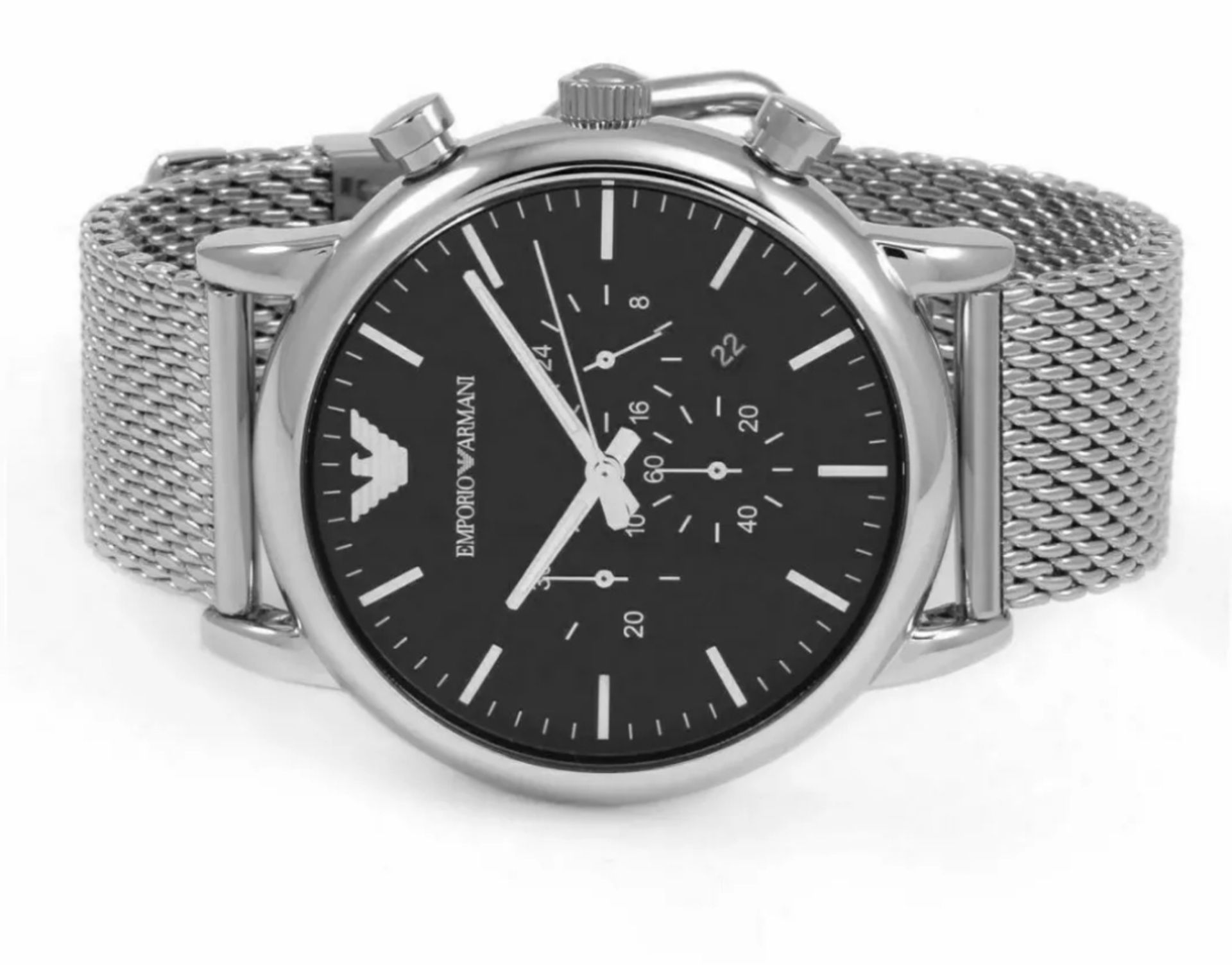 Emporio Armani AR1808 Men's Black dial Silver Mesh Band Quartz Chronograph Watch - Image 3 of 11