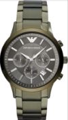 Emporio Armani Ar11117 Men's Khaki Green Link Bracelet Quartz Chronograph Watch