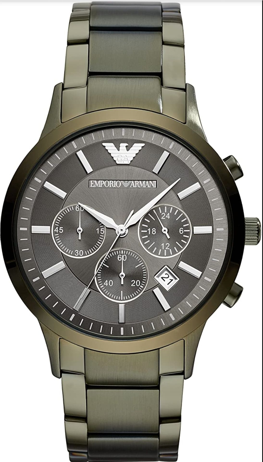 Emporio Armani Ar11117 Men's Khaki Green Link Bracelet Quartz Chronograph Watch