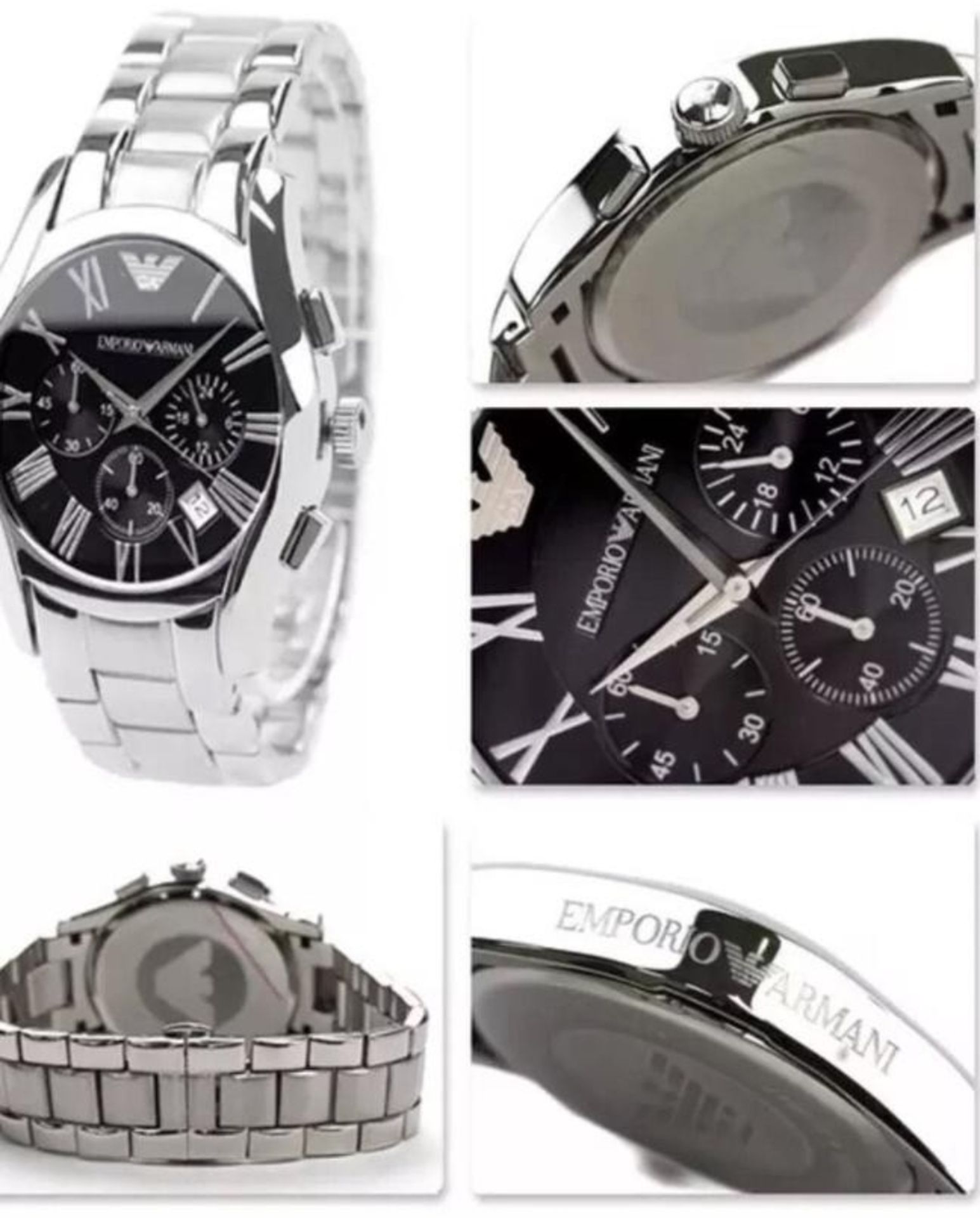 Emporio Armani AR0673 Men's Black Dial Silver Bracelet Quartz Chronograph Watch - Image 3 of 7