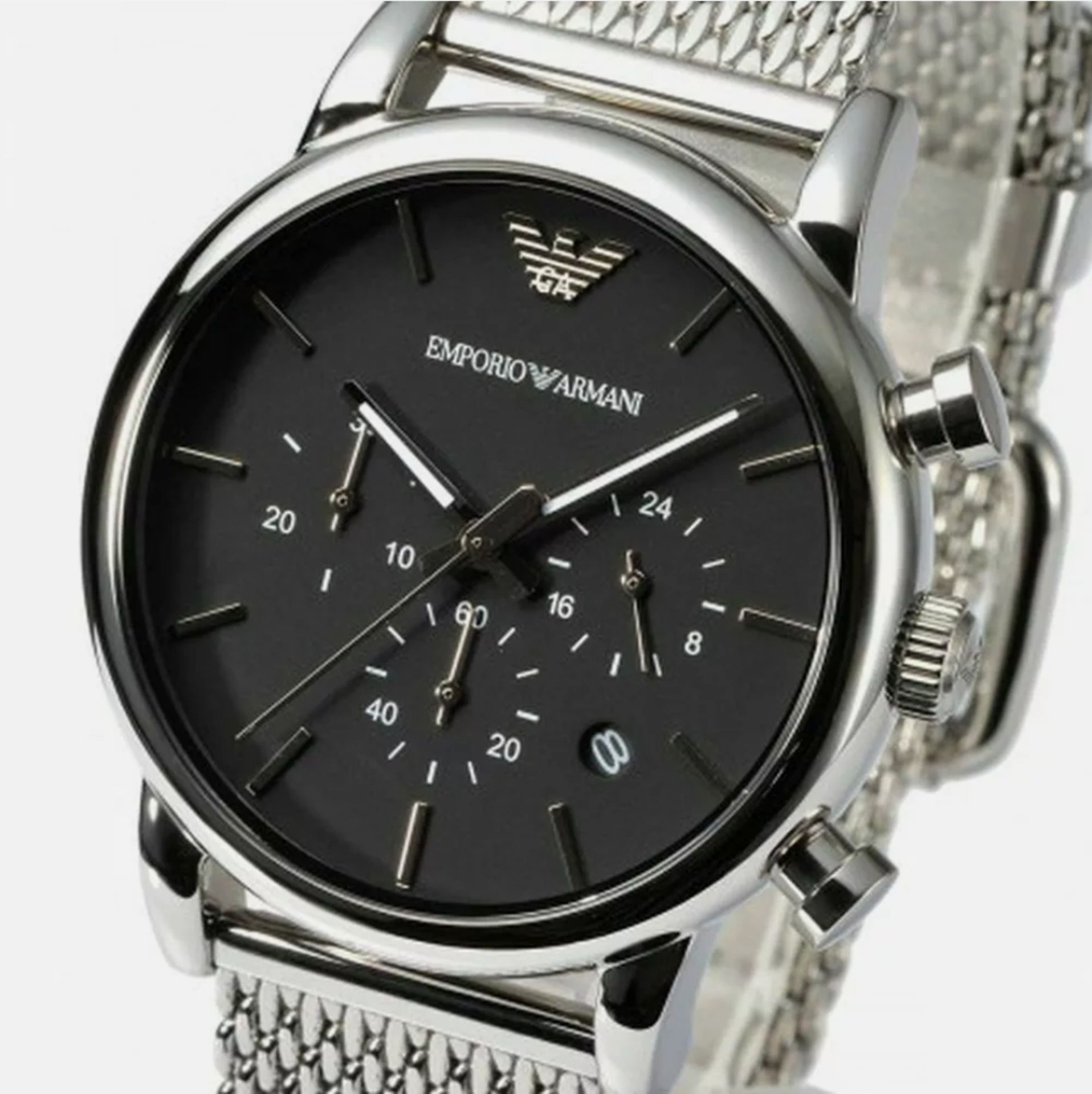 Mens Emporio Armani AR1811 Luigi Silver Mesh Band Quartz Chronograph Watch - Image 10 of 11