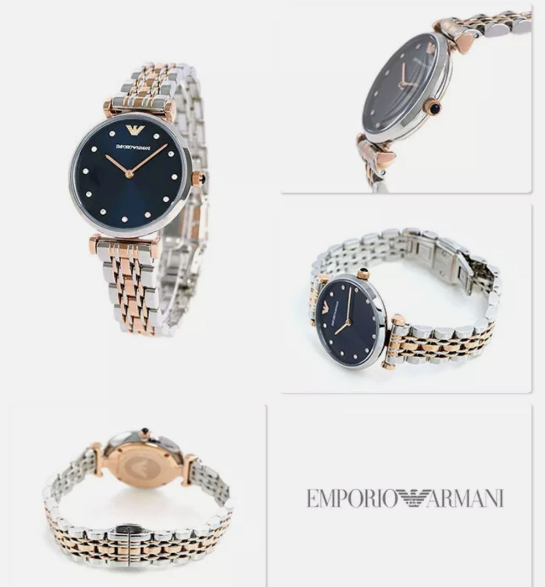 Emporio Armani AR11092 Ladies T-Bar Rose Gold & Silver Bracelet Quartz Designer Watch - Image 2 of 10